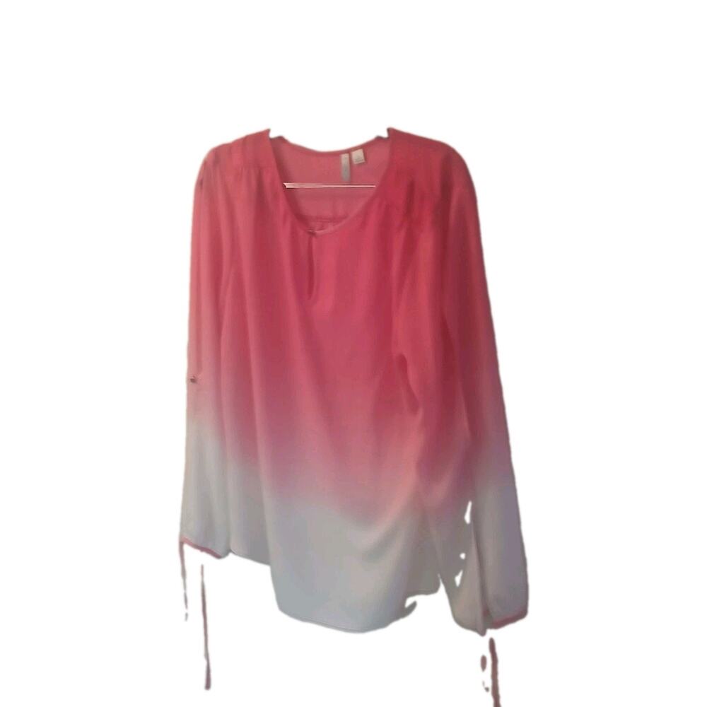 EST 1946 PINK WHITE OMBRE LONG BALLOON SLEEVES KEYHOLE ACCENT SIZE L